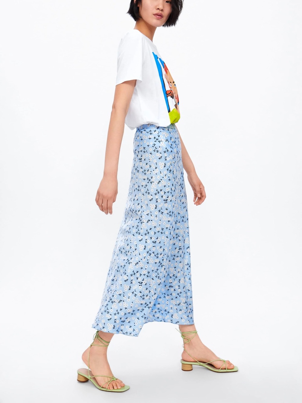 Zara Ditsy Floral Satin Skirt | size XS